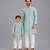 Powder blue printed cotton silk Men Kurta Set