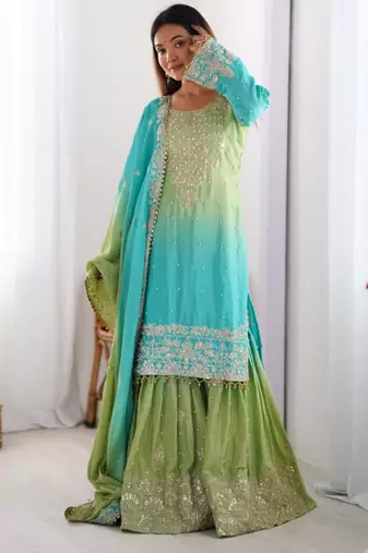 Multicolor silk blend sequins palazzo set