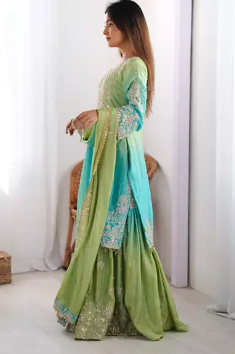 Multicolor silk blend sequins palazzo set