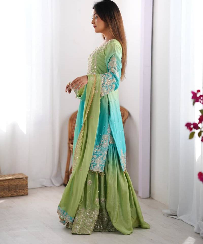 Multicolor silk blend sequins palazzo set