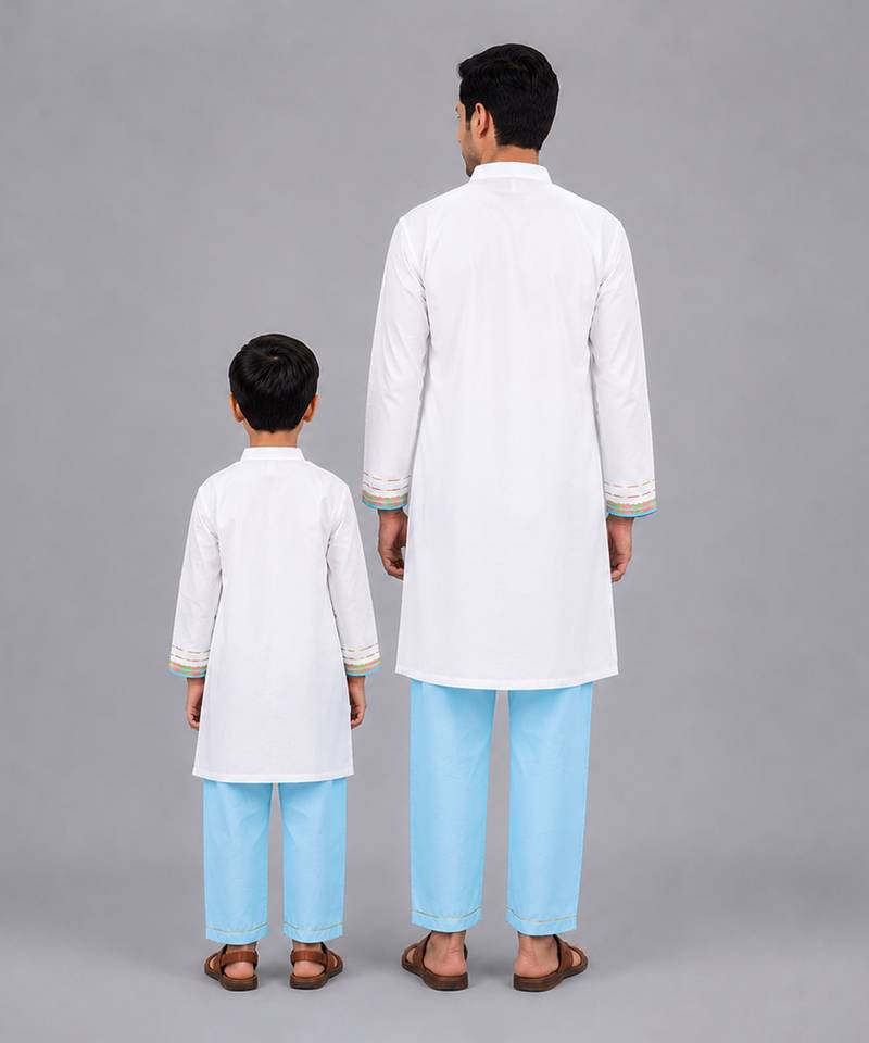 White printed cotton kurta set