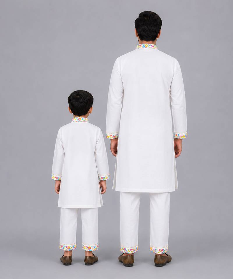 White multicolor printed cotton kurta set