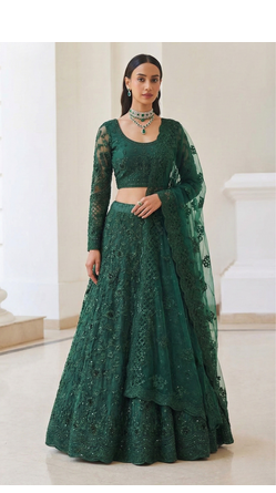 Green Butterfly Net fabric with Embroidered, Resham, Sequence, Thread work Lehengas For Your Wedding Look 1