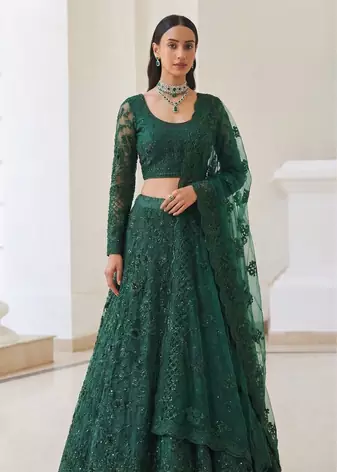 Green Butterfly Net fabric with Embroidered, Resham, Sequence, Thread work Lehengas For Your Wedding Look