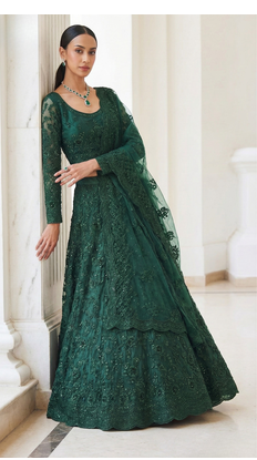 Green Butterfly Net fabric with Embroidered, Resham, Sequence, Thread work Lehengas For Your Wedding Look 2