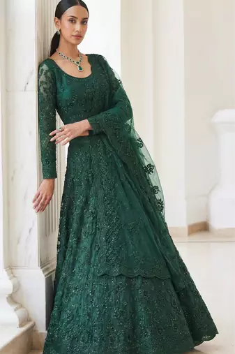 Green Butterfly Net fabric with Embroidered, Resham, Sequence, Thread work Lehengas For Your Wedding Look