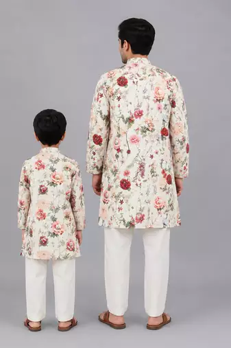 Multicolor printed cotton silk kurta set