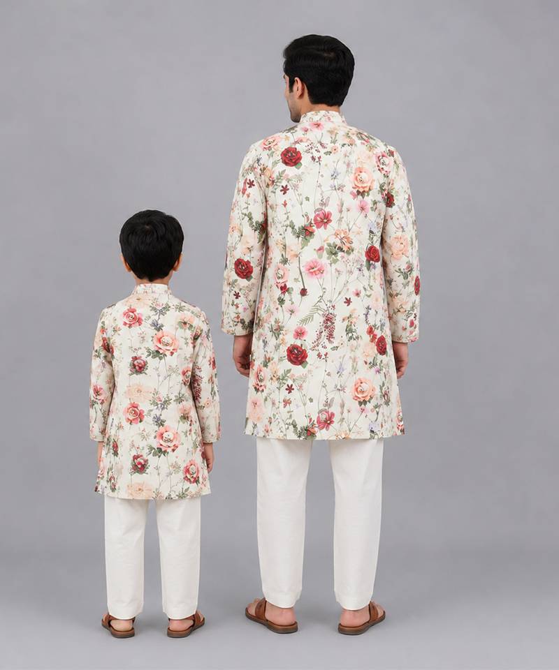 Multicolor printed cotton silk kurta set