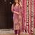 Women's pink straight silk blend floral printed kurta set with pant and dupatta