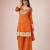 Women's rust chinon embroidered kurta set with dupatta and palazzo- ethnic party wear