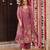 Women's pink straight silk blend floral printed kurta set with pant and dupatta