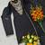Women's black silk blend embroidered with sequins work straight kurta set for women