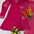 Women's pink viscose embroidered flared kurta set with dupatta and pant