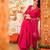 Women's pink viscose embroidered flared kurta set with dupatta and pant