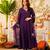 Women's wine viscose embroidered flared kurta set with dupatta and pant