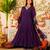 Women's wine viscose embroidered flared kurta set with dupatta and pant
