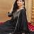Women's black rayon straight embroidered kurta set with dupatta and pant