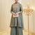 Women's sage green fandy silk embroidered kurta set with palazzo and dupatta