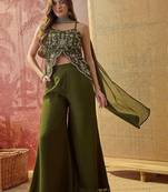 Women's green georgette embroidered kurti with palazzo and dupatta