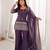 Women's purple embroidered straight crunchy silk kurta set with palazzo and dupatta