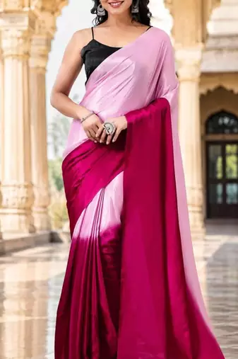 pre stitched Pink georgette woven saree with zari work