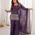 Women's purple embroidered straight crunchy silk kurta set with palazzo and dupatta