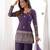 Women's purple embroidered straight crunchy silk kurta set with palazzo and dupatta