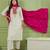 Women's off white straight embroidered silk blend kurta set with dupatta and pant