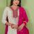 Women's off white straight embroidered silk blend kurta set with dupatta and pant