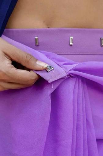 pre stitched Lavender georgette woven saree with zari work