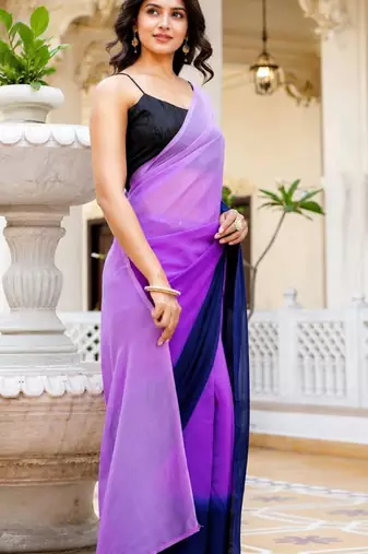 pre stitched Lavender georgette woven saree with zari work