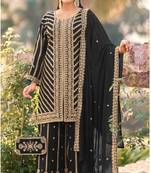 Black wedding special sequence work suit set with purse