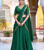 Green Pink Thread Work Silk Mehendi Wear Lehenga Choli