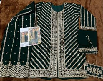 Green wedding special sequence work suit set with purse 2