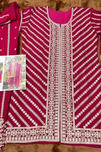 Pink wedding special sequence work suit set with purse