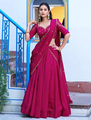 Rani Pink Embroidered Silk Traditional Lehenga Choli With Dupatta 1