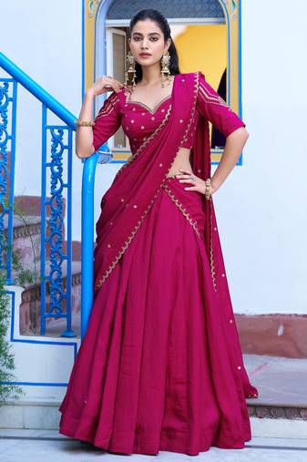 Rani Pink Embroidered Silk Traditional Lehenga Choli With Dupatta