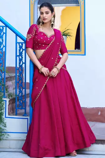 Rani Pink Embroidered Silk Traditional Lehenga Choli With Dupatta