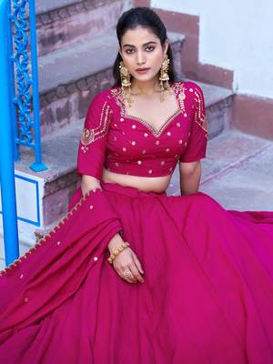 Rani Pink Embroidered Silk Traditional Lehenga Choli With Dupatta 3