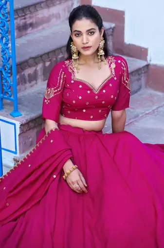 Rani Pink Embroidered Silk Traditional Lehenga Choli With Dupatta
