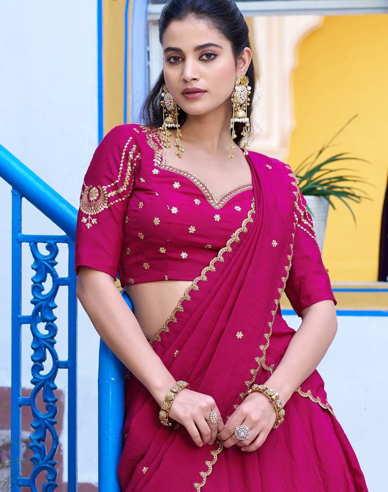 Rani Pink Embroidered Silk Traditional Lehenga Choli With Dupatta