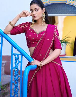 Rani Pink Embroidered Silk Traditional Lehenga Choli With Dupatta 5