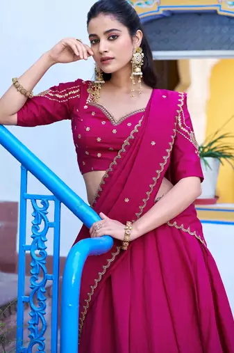 Rani Pink Embroidered Silk Traditional Lehenga Choli With Dupatta