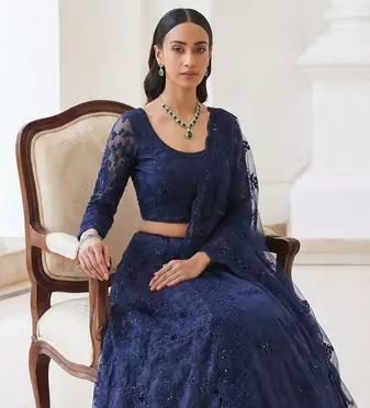 Blue Butterfly Net fabric with Embroidered, Resham, Sequence, Thread work Lehengas For Your Wedding Look