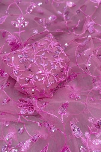Pink Color Thread Embroidery And Sequince Work Net Saree