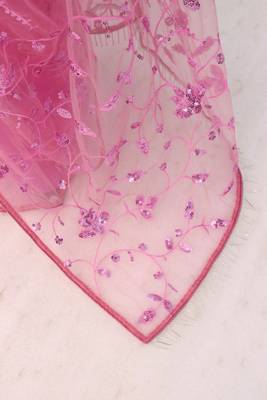 Pink Color Thread Embroidery And Sequince Work Net Saree 2