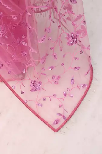 Pink Color Thread Embroidery And Sequince Work Net Saree