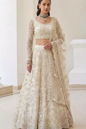 Off White Butterfly Net fabric with Embroidered, Resham, Sequence, Thread work Lehengas For Your Wedding Look