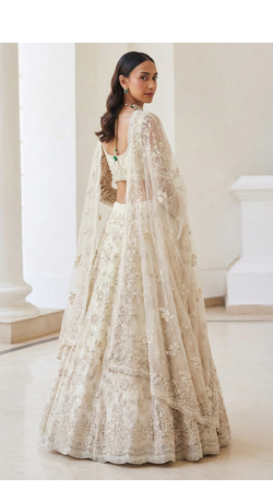Off White Butterfly Net fabric with Embroidered, Resham, Sequence, Thread work Lehengas For Your Wedding Look 2