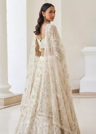 Off White Butterfly Net fabric with Embroidered, Resham, Sequence, Thread work Lehengas For Your Wedding Look
